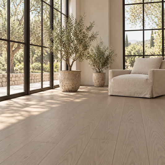 Netherlands engineered hardwood installed in a sunroom