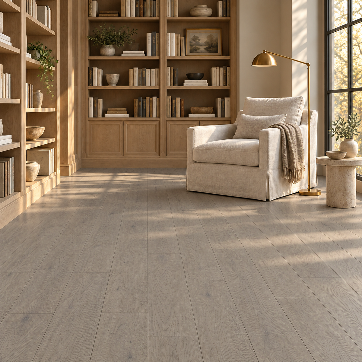 Bordeaux engineered hardwood installed in a library lounge