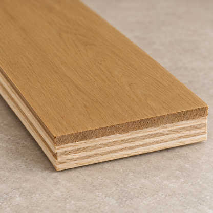 Brown engineered hardwood plank construction