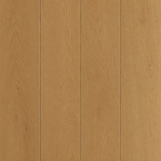 Brown engineered hardwood planks, top view
