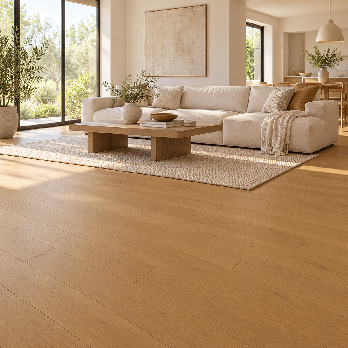 Brown engineered hardwood installed in a living room