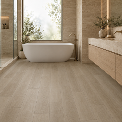 Marseille luxury vinyl plank installed in a primary bathroom