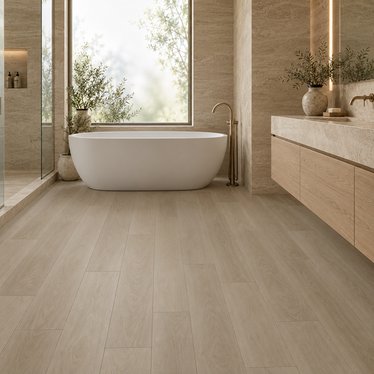 Marseille luxury vinyl plank installed in a primary bathroom
