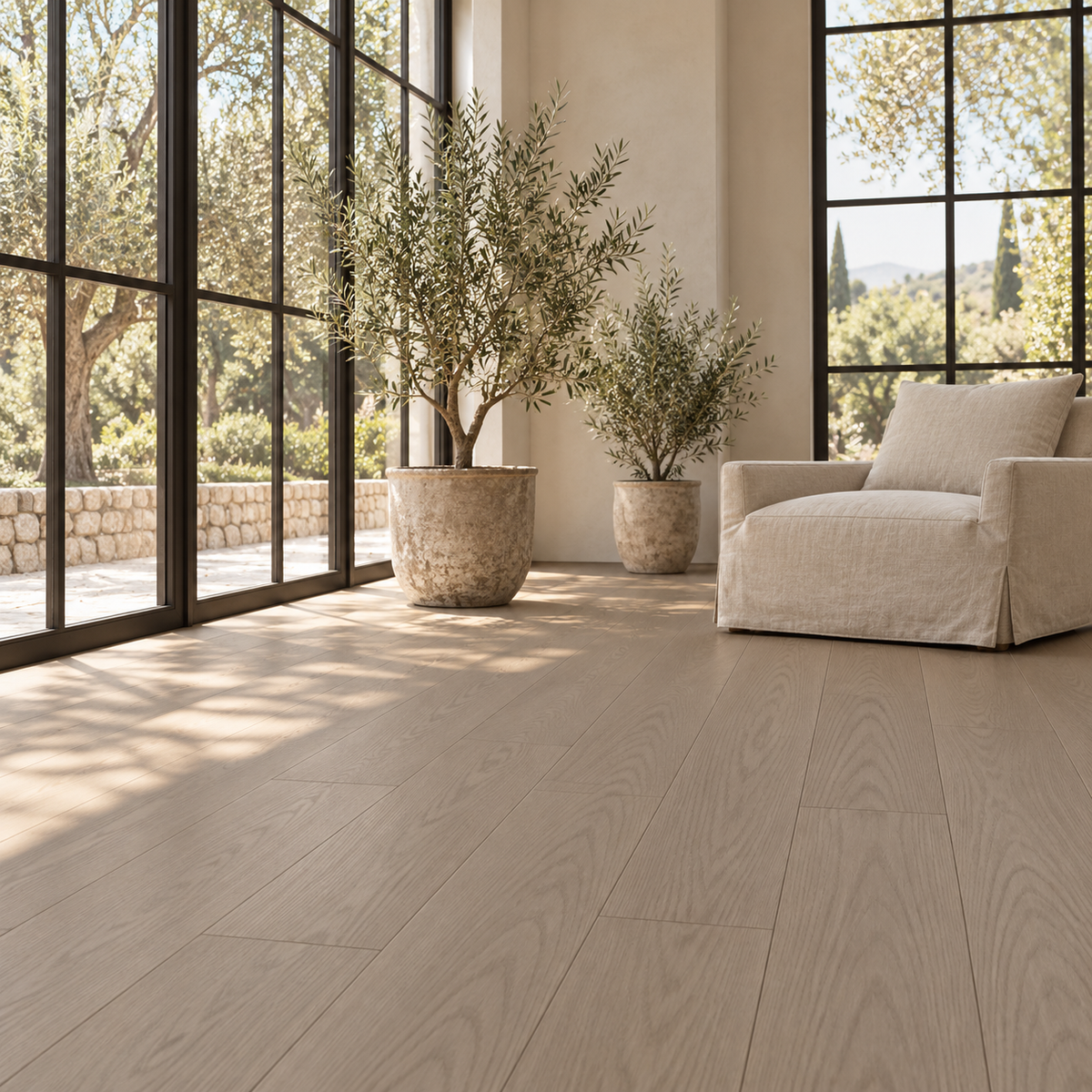 Netherlands engineered hardwood installed in a sunroom