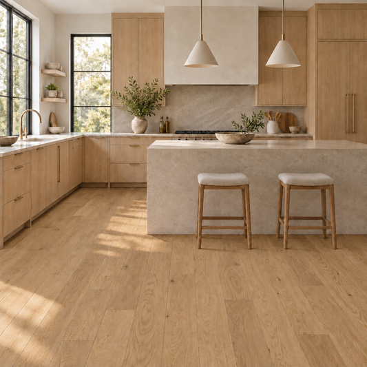 Oak Natural engineered hardwood installed in a kitchen